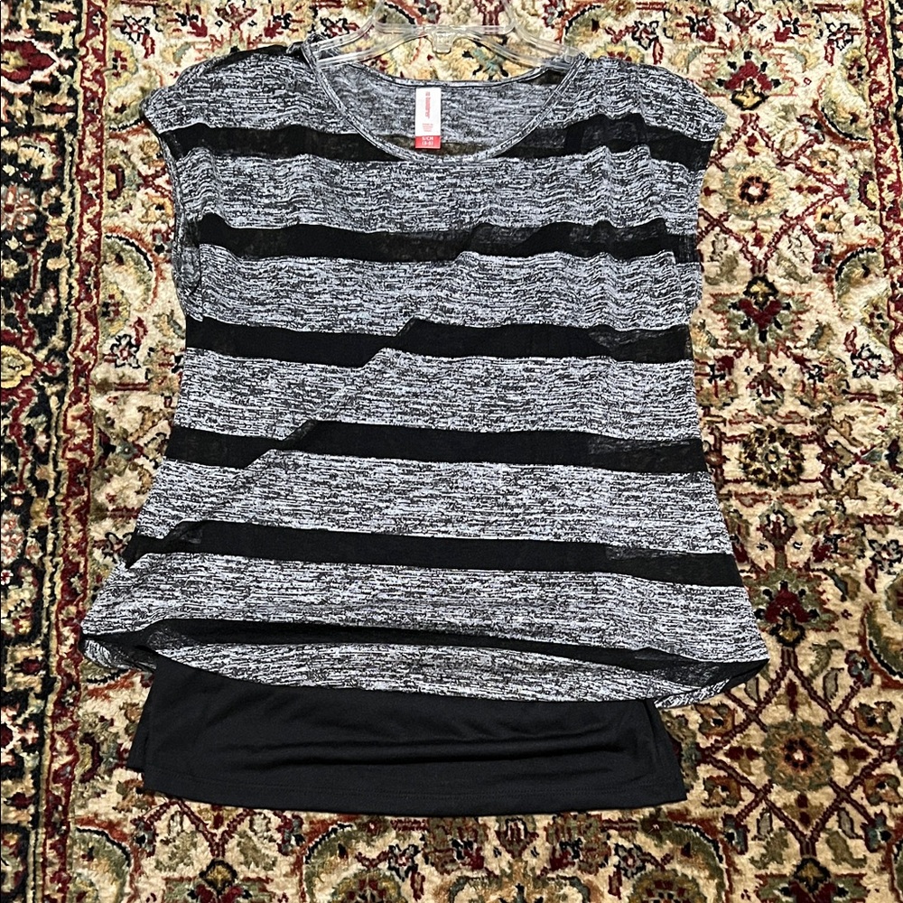 No Boundaries Semi Sheer Striped Top & Adjustable Strap Tank Size Small